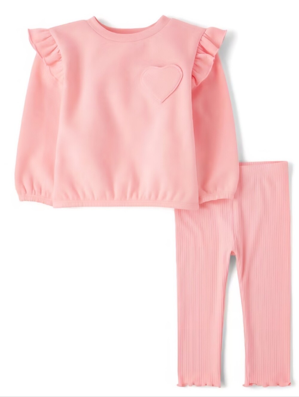 NWT Pink Heart Ruffle Sweatshirt & Ribbed Leggings Set,  Size 2T